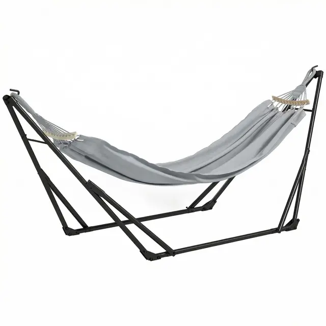 Outsunny Support avec Hamac Pliable en Acier, Support 2 en 1 pour Hamac ou Chaise Suspendue, Sac de Transport Inclus, 268 x 89 x 100 cm, Gris