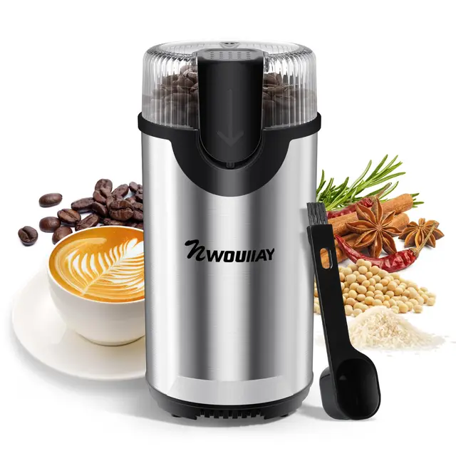 Moulin à Café Électrique 300W Broyage Efficace Moulin Café Grain avec Lames en Acier Inoxydable et Bouton Unique Broyeur Café Multifonction pour Noix Épices Grains etc