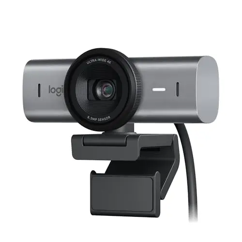 Logitech MX Brio Webcam de Collaboration et Streaming 4K Ultra HD, 1080p à 60 IPS, 2 micros avec réduction de Bruit, Show Mode, USB-C, Cache pour Webcam, Microsoft Teams, Zoom, Google Meet, Graphite