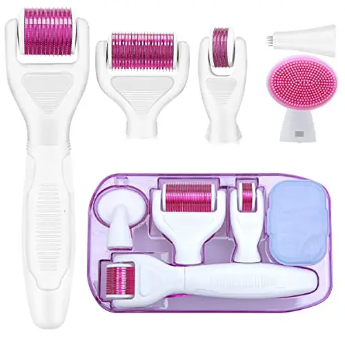 Kit Dermaroller 6 En 1 Derma Roller 0.5/1/1.5/2mm Micro Aiguilles Rouleau Dermaroller Appareil Anti-rides Anti-âge Retrait de Cicatrice Acne Vergetures pour Visage Corps Yeux