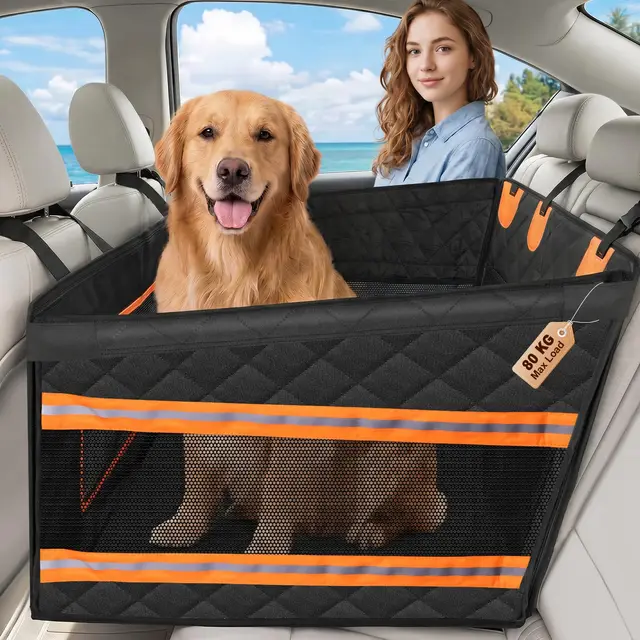 X XBEN Siège Auto Chien Extra Stable, Élargi 50% Espace Panier Chien Voiture avec 3 Faces Fenêtres en Filet, Transport Chien Voiture Siège Arrière, Jusqu’à 68 KG pour Chien de Grande et Moyenne Taille