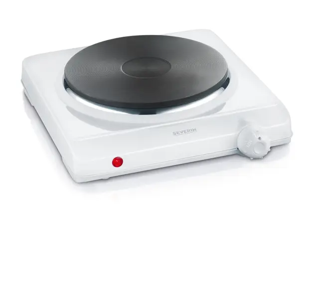 SEVERIN Plaque de cuisson électrique 1 500 W, Plaque de cuisine idéale pour logement étudiant, dans le jardin ou au camping, Plaque électrique au thermostat réglable en continu, blanc, KP 1091