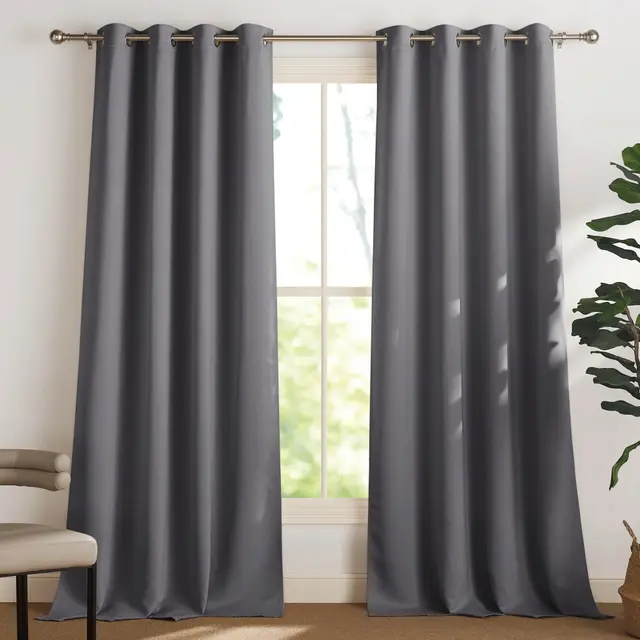 PONY DANCE Lot de 2 Rideau Occultant Thermique Isolant Anti Froid et Chaleur 140x240 (lxH) Tenture Opaque à Oeillets Isolation Lumiere Uv Decoration Chambre Maison Salon Intérieurs, Gris