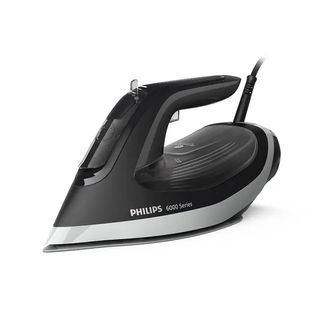 Philips Fer à repasser Série 6000 – Technologie OptimalTEMP, 0 réglage, 0 brûlure. Effet pressing 190g, Débit vapeur 45g, Semelle SteamGlide Plus, Système anti-goutte, Arrêt automatique (DST6120/80)