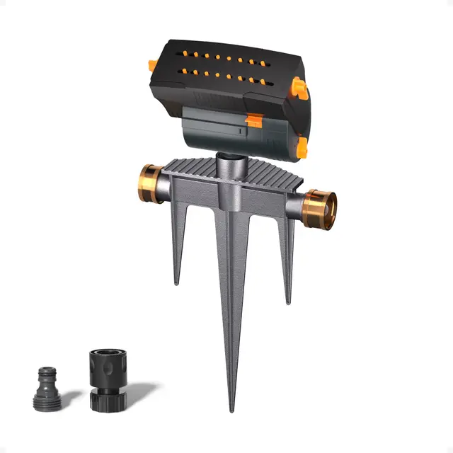 Diivoo Arroseur de Jardin Oscillant avec Base métallique à piquer, arroseur Automatique pour pelouses, réglable en Largeur, portée et débit, 16 Buses, Asperseur arrosage pour Plantes et Fleurs