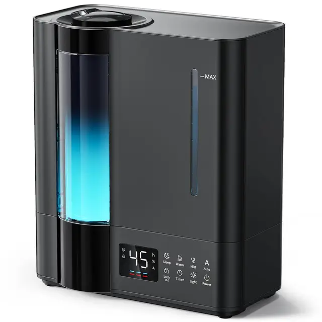 AROEVE 8L Humidificateur d'Air Chambre, Nebbia Chaude & Froide Grande Pièce, Remplissage Supérieur, Diffuseur Arômes, Capteur Humidité, 60H/25dB Silencieux pour Bébé Enfants Plantes