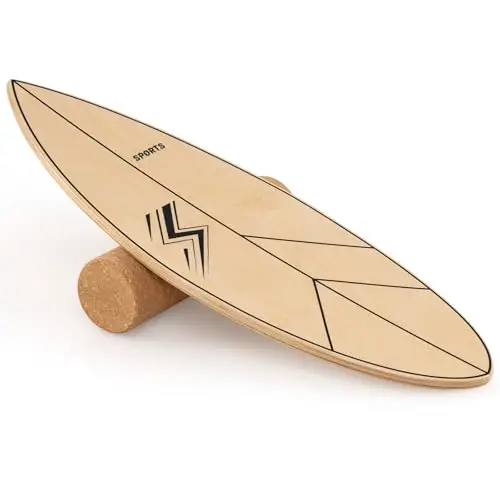 GYMAX Planche d’Équilibre en Bois avec Rouleau en Liège, Balance Board Multicouche 11 Couches, Charge 100 KG, pour Adultes Entraînement de Surf, Snowboard, Skateboard, Hockey, Yoga