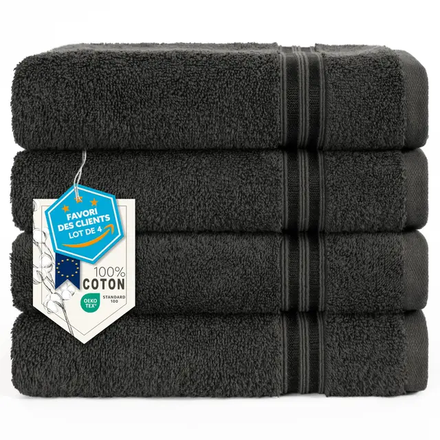 Hammetex Lot de 4 Serviettes 50x100 cm, 100% Coton 500 GSM, Douces, Absorbantes, Séchage Rapide, Idéal pour Le Gymnase, Le Bain, Le Sauna, Certifiées Oeko-TEX, Anthracite
