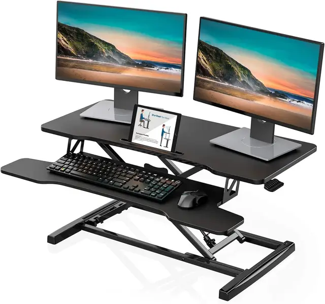 FITUEYES Poste de Travail Réglable en Hauteur, 91,5x40cm Bureau Assis Debout avec Plateau de Clavier,Support pour Ordinateur Portable,Moniteur,PC, Noir