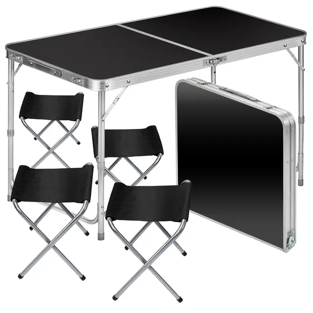 GOODS+GADGETS Table Pliante multifonctionnelle Table de Camping Kit de marché Tableau à tapisser réglable en Hauteur Console d'appoint pour Le Camping (Noir : Table + 4