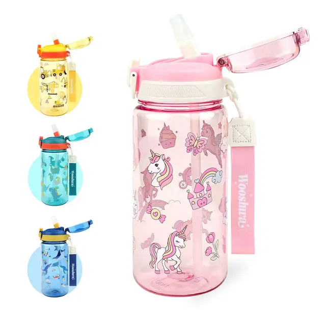 Gourde Enfant avec Paille, Pour Filles, Anti-Fuite, Étanche, 600 ml Bouteille Enfant sans BPA, Verrouillage Sécurisé, Bouteilles d'eau pour Maternelle l'école Sport, Licorne