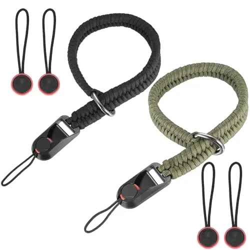 Lot de 2 sangles de poignet pour appareil photo reflex numérique, sangles de sécurité réglables en corde paracorde