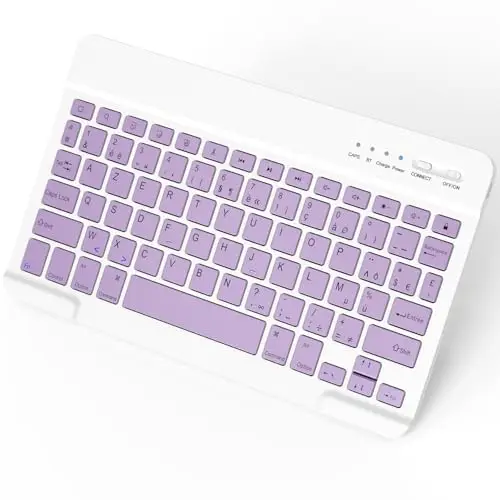 Clavier Bluetooth, AZERTY Français Clavier sans Fil Rechargeable, Ultra Mince Léger Silencieux, Clavier pour iOS, Compatible avec iPad/iPad Mini/Air/Pro avec Raccourcis Multimédias,Violet Clair