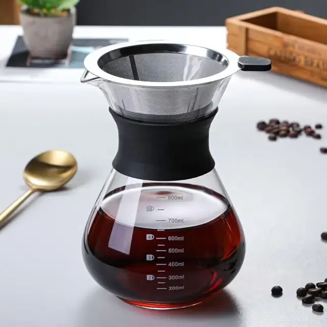 YunNasi Verser Over Cafetière en verre avec filtre permanent Filtre à Café Manuelle Tasse verseuse cafetière (800 ml)