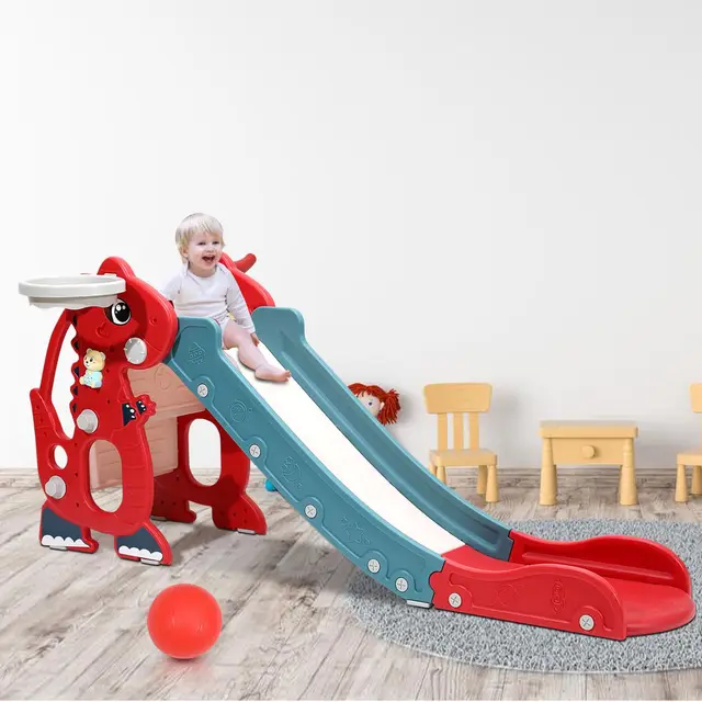 Toboggan, Toboggan 4-en-1 pour enfants pliable, Toboggan amusant pour enfants avec panier de basket, Toboggan intérieur à partir de 1 an, Toboggan pour enfants intérieur et extérieur, Toboggan