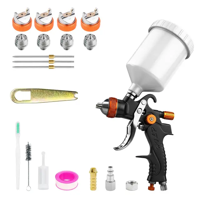 HVLP Pistolet Pneumatique, Pistolet à Alimentation par Gravité, éQuipé de Buses de 1,4/1,7/2,0/2,5 mm, Adapté Aux Peintures Automobiles, ApprêTs, Vernis/Couches de Finition Et Retouches