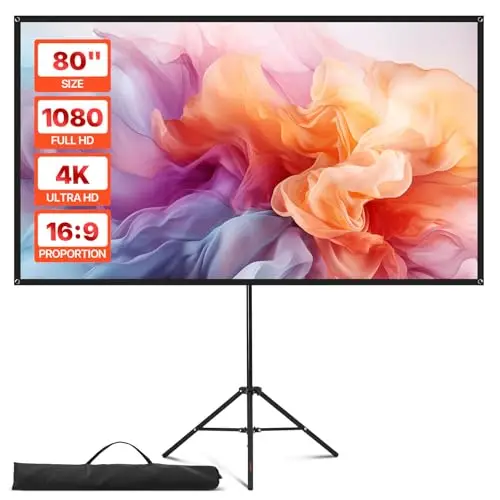 VEVOR Écran de Projection avec Trépied de 203,2 cm, Toile de Projection Portable et Infroissable, Grand Angle de Vision 160°, 16:9 4K HD, avec Sac de Transport, pour Vidéoprojecteurs Cinéma Maison