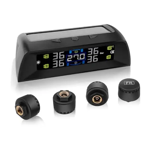 TPMS Système de Surveillance de la Pression des Pneusà,Charge Solaire/USB, Alertes Habitacle & Température, Auto on/Off,Compatible Camping-Car, Berline, SUV, MPV (72 psi)