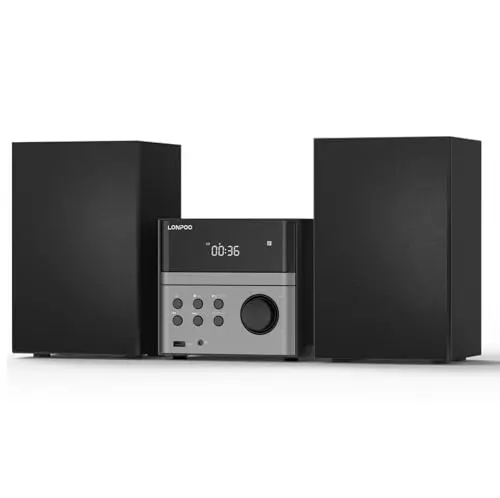 Micro Chaîne Hi-FI Stéréo Système compacte - avec Lecteur CD, Bluetooth, Radio FM, USB, AUX-in, écran LED et Grand Bouton, télécommande (EU-128BT) | Lecteur CD, Bluetooth, radio FM, entrée USB/AUX, sortie casque, technologie DSP, suppression des sons et basses riches