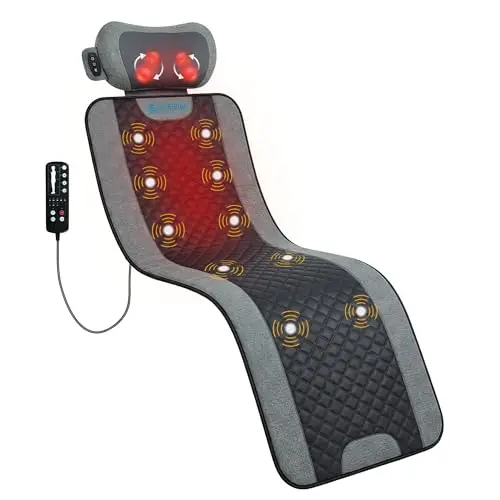 COMFIER Tapis de massage chauffant, surmatelas de massage à 10 moteurs avec appareil de massage Shiatsu pour la nuque, pour le dos, les jambes et la nuque, 160 x 56 cm, cadeau pour maman et papa