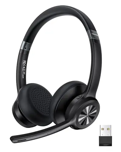 TechRise V5.2 Casque Bluetooth sans Fil, Casque sans Fil avec Microphone Anti-Bruit et Touche muet – Autonomie 50 Heures, Confort on-Ear, idéal pour Camionneur et Bureau – Noir