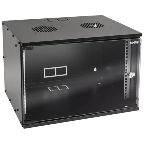 HMF Baie de Brassage 19 Pouces, Armoire réseau 7U avec Porte vitrée, Profondeur 400 mm, Coffret Mural pour Serveur, réseau et Informatique | Noir