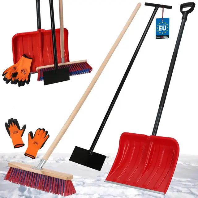 KOTARBAU® Kit pelle à neige avec poignée en métal 133 cm Balai de rue avec manche 150 cm Grattoir à glace 119 x 20 cm + gants Pelle à neige Pelle à neige Manche pour déneigement