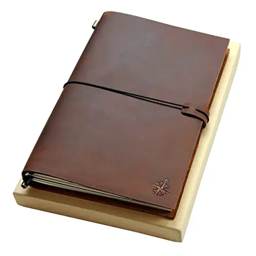 WANDERINGS Grand Journal En Cuir – 19x28.5 cm – Le Grand Carnet De Voyage Rechargeable – Parfait Pour Écrire, Dessiner, scrapbooking, Dessiner, Voyageurs, Professionnels – Inserts Vierges