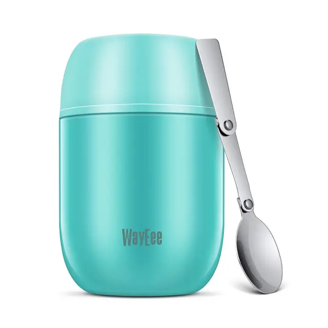 WayEee Boîtes Alimentaires isothermes,Boite Isotherme Repas Chaud Porte-Aliments en Acier Inoxydable à Double Couche pour Ecole Bureau/450ml Bleue