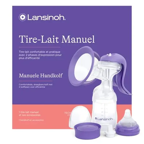 Lansinoh Tire-lait Manuel – Expression du Lait Maternel Sans Pile ni Branchement – Système Bi-Phase Stimulation & Expression – Téterelle ComfortFit – Léger, Discret, Utilisation à Une Main