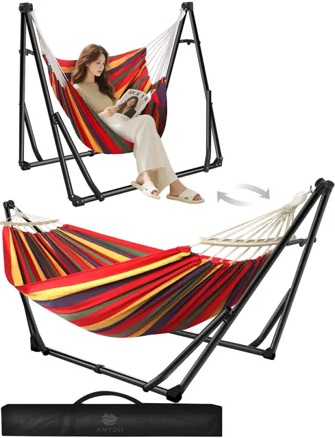 Anyoo Hamac et Chaise avec Support Double Usage Pliable pour Intérieur et Extérieur
