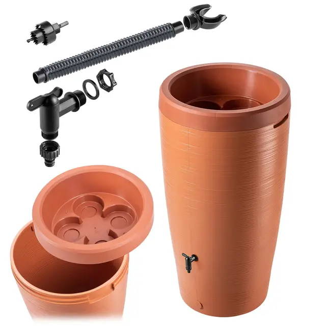 KADAX Récupérateur d'eau de Pluie avec bac à Plantes intégré dans Le Couvercle - 240 l - en Plastique - Réservoir d'eau de Pluie avec Robinet - Résistant au Gel - Terracotta
