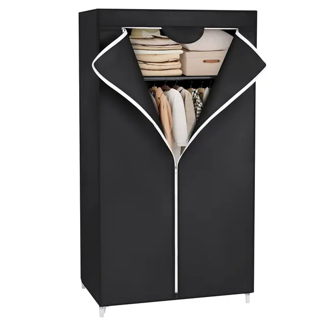SONGMICS Armoire en Tissu, Penderie Pliante avec Tringle de Suspension, Dressing Simple, Organiseur pour Jouets, Chaussures, Sacs, Salon, Chambre, Vestiaire, 75 x 45 x 160 cm, Noir RYG83H