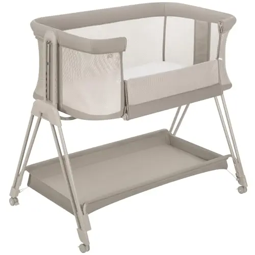 lionelo Luna, lit Bebe indépendant, cododo avec Matelas, co-Sleeping, du Nouveau-né à 9 kg. Hauteur et Inclinaison réglables, 4 Roues avec Blocage, Fixation au lit des Parents, aéré (Beige)