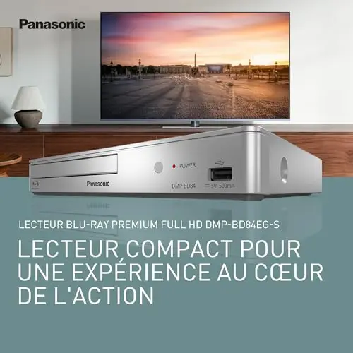 Panasonic DMP-BD84EG-S 2D Smart Network Blu-Ray/DVD Player, Applications Internet, Audio Haute résolution, Lecture à partir d'un Disque Dur Externe, USB, Ethernet, Design Compact, Argent