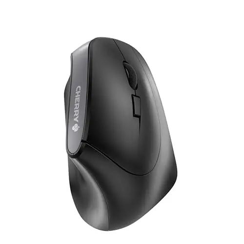 Cherry MW 4500, Souris Verticale Ergonomique pour Droitiers, sans Fil (Radio 2,4 GHz), Résolution Réglable sur 3 Niveaux Jusqu'à 1200 Dpi, Piles, Noir