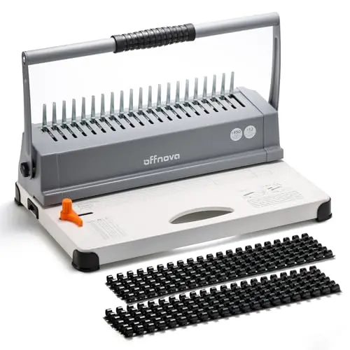 OFFNOVA Relieuse, Machine à relier à 21 trous pour 450 feuilles de papier en peigne pour papier format Lettre / A4 / A5, poignée de perforation facile, marge réglable, reliure de livre avec 100 pièces