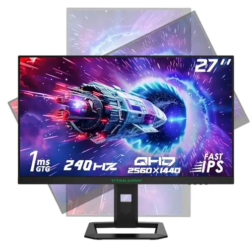 TITAN ARMY 240Hz 2K Ecran PC Gamer 27", QHD 2560 x 1440p 1ms Ecran Gaming, G-Sync & FreeSync, HDR 400, 135% sRGB, VESA 100 * 100mm, Hauteur Réglable, Pivotant, HDMI 144Hz, DP 240Hz, P2710S