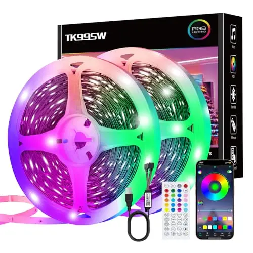 Ruban LED 40M, RGB Bande LED Bluetooth Smart App Contrôle avec Télécommande, Synchroniser Musique/Fonction Minuteriepour pour la chambre Fête Maison Décorations