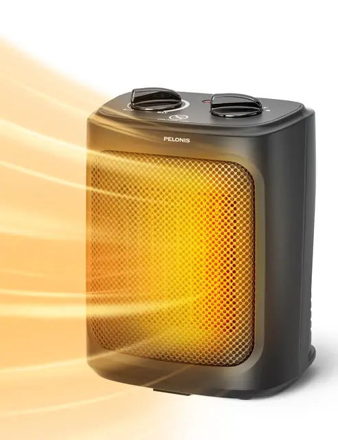 PELONIS Mini Fan Heater 2000W avec deux niveaux de chaleur Chauffage électrique en céramique pour la salle de bain Contrôle de la température Chauffage de bureau, Noir
