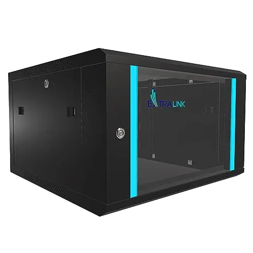 Extralink Baie de Brassage 19 Pouces 6U - Armoire réseau 450mm de Profondeur pour Montage Mural ou au Sol, Charge admissible 60kg, Porte en Verre trempé, Ouverture Frontale et arrière, Noir