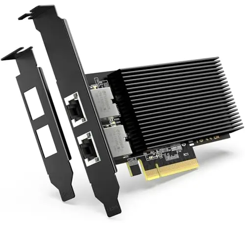 Carte Réseau PCI-E 10G avec Dual RJ45 Ports, Contrôleur Intel X540-T2, VIMIN Carte Adaptateur 10Gb Compatible avec PCI Express X8, X16, 10G NIC Card Prend en Charge Windows Server/Linux/VMware
