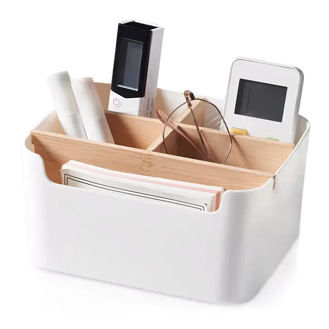Bambus Tisch Organizer Desktop, Schreibtisch Organizer, 5 Fächer Holz Desktop Stift, Desktop Stationery Storage Box, petites contre-pointes (B)
