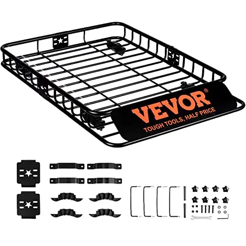 VEVOR Porte-Bagage pour Voiture 1175×915×114 mm Charge 90,7 kg Panier de Toit en Acier Galerie de Toit Universelle Aérodynamique pour Transporter Vélos Skis Matériels de Camping SUV Véhicules Voyage