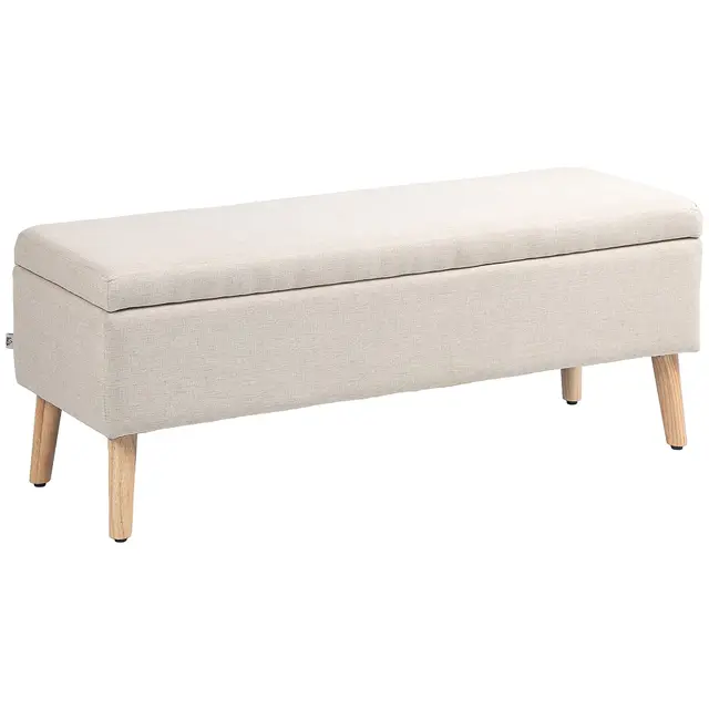 HOMCOM Banc Coffre Rangement rembourré Banquette Banc de lit Aspect Lin pour la Chambre à Coucher, entrée, Salon, Charge 220 Kg, 110 x 39 x 45 cm, Beige