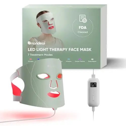 Nanoleaf Masque LED Visage de Luminothérapie, 7 Modes, Lumière Rouge Portable avec LED NIR, Silicone Doux, Protection Yeux, Traitement 5-10 Min, Infrarouge Rechargeable