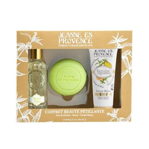 JEANNE EN PROVENCE - Coffret Verveine Beauté Pétillante - Eau de parfum 60ml + Crème mains 75ml + Savon solide 100g - 95% d'Ingrédients d'Origine Naturelle - Savon fabriqué en Provence - 100 gr