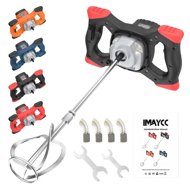 IMAYCC 2100W Malaxeur Mortier Colle Professionnel, Malaxeur Beton 220V, Melangeur Beton Avec 6 Vitesses, Betonniere Électrique Idéal Pour Mélanger les Aliments,le Plâtre,la Peinture,le Ciment(Noir)