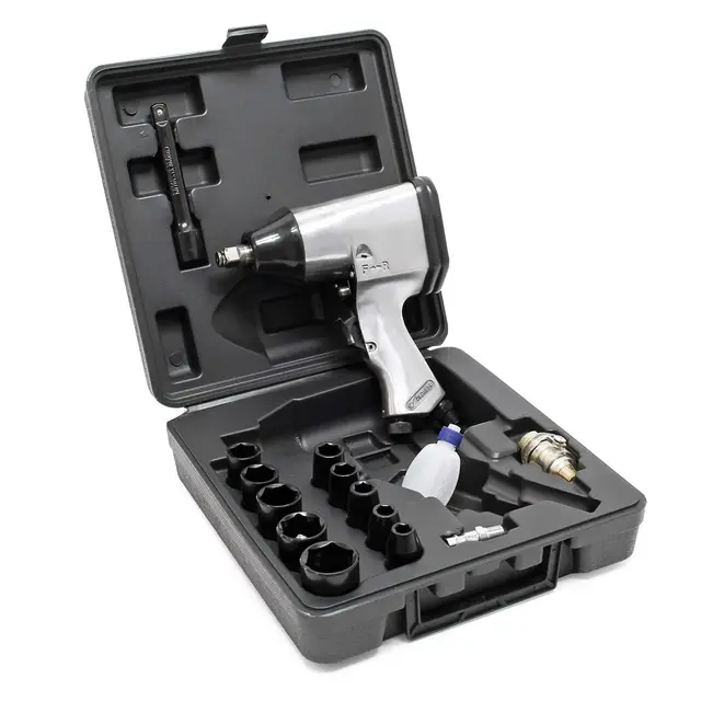 Wiltec Jeu Clé à chocs pneumatique avec 17 pièces – 320 Nm, Pression 6 bars – Raccord Raccord ¼″ – Visseuse Tournevis pneumatique Accessoires air comprimé