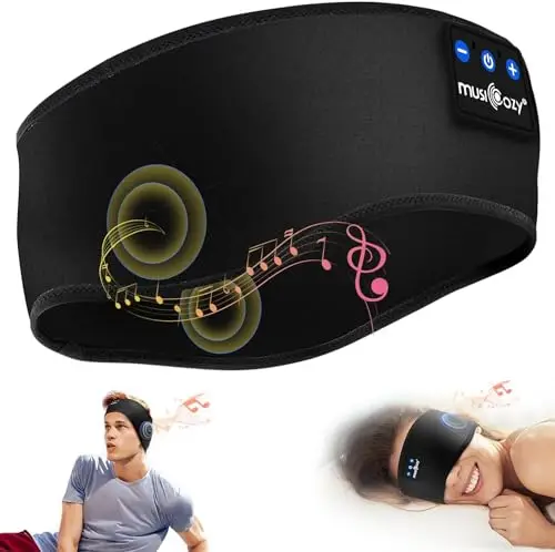 MUSICOZY Casque de sommeil Bluetooth, Casque de sommeil sans fil pour dormeurs latéraux, Bandeau sport 16+ heures pour yoga/entraînement/voyage/insomnie, Gadgets tech pour hommes/femmes
